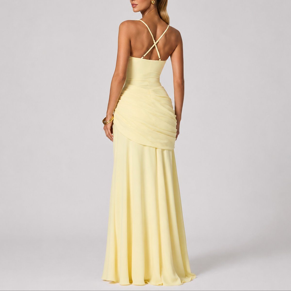 Autumn Wedding Guest Maxi Dress with Square Neck and Ruching for Women 3