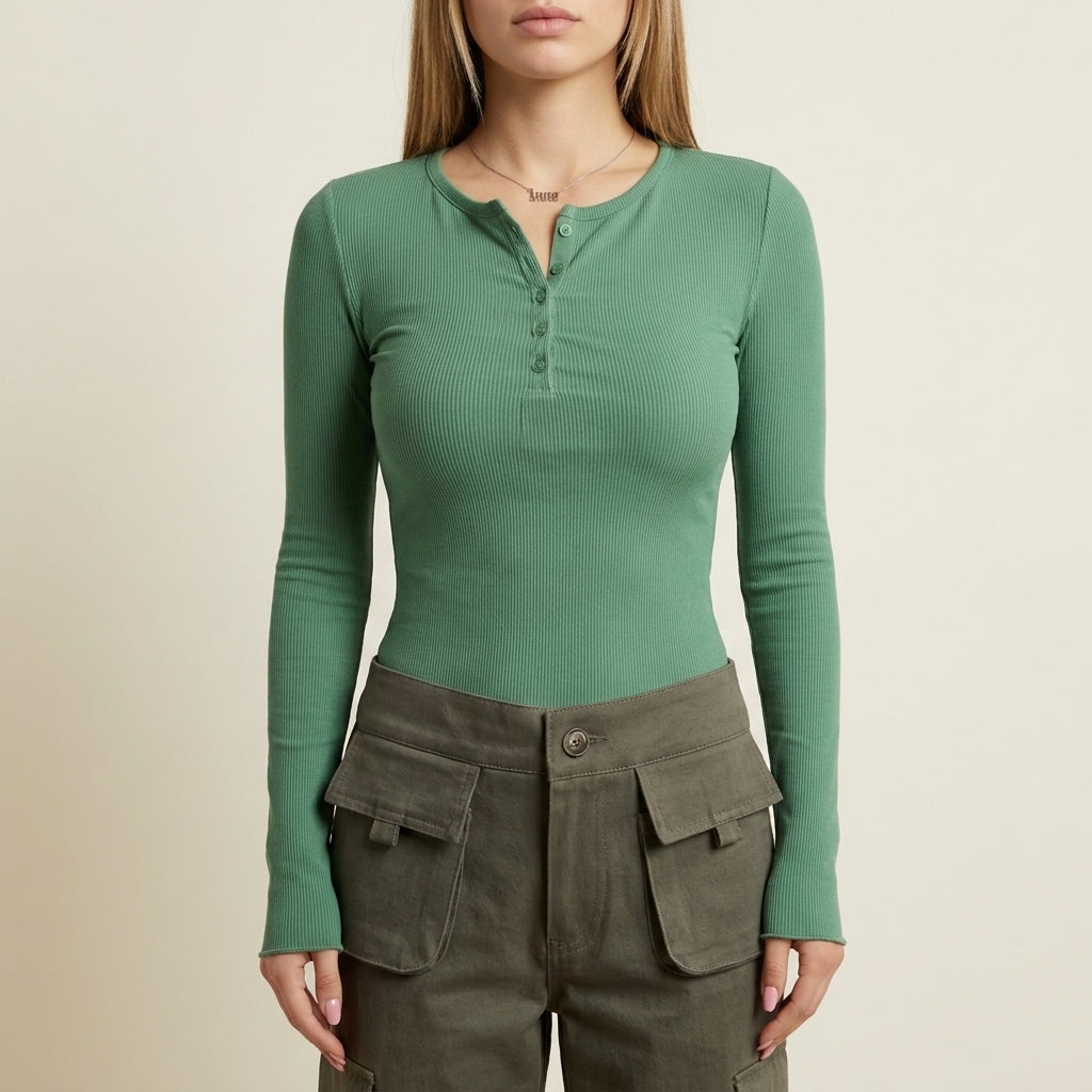 Cinque Terre Ribbed Henley Long-Sleeve Top 4