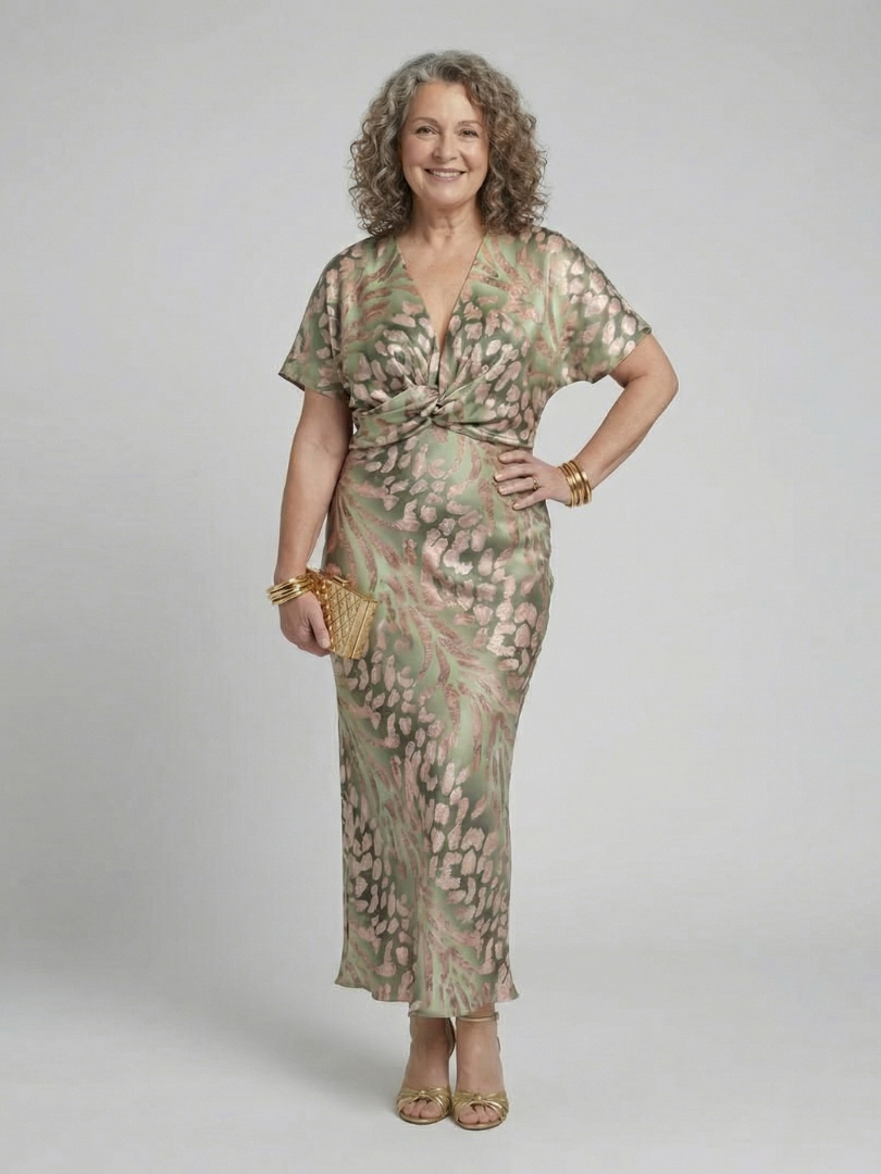 Coralie | Abstract Print V Neck Twist Waist Midi Dress 3
