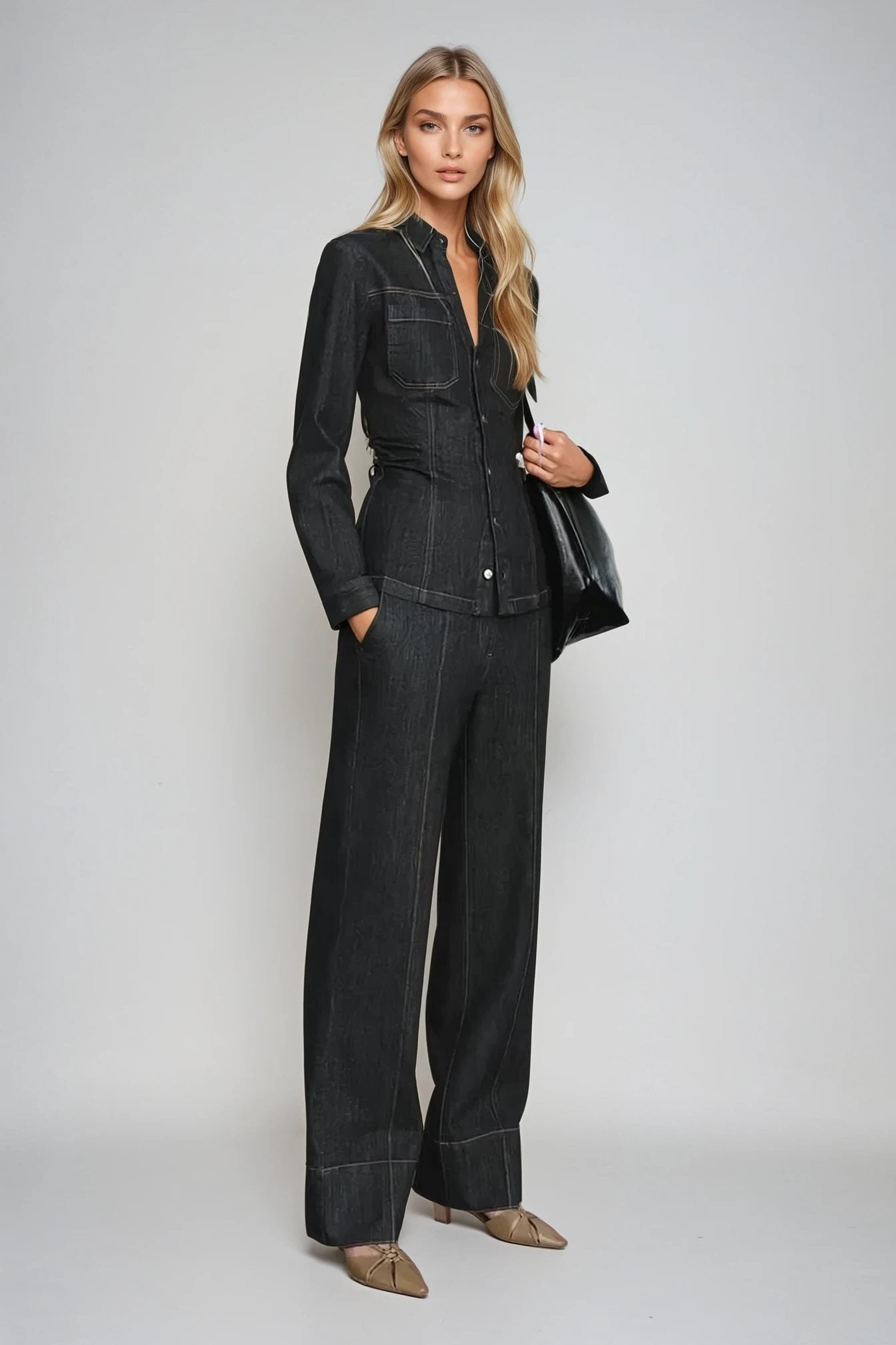 Denim Shirt and Trousers Set for Women 0