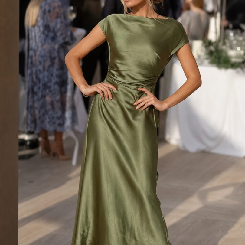 Elure | Short Sleeve Boat Neck Fitted Silhouette Midi Dress 0