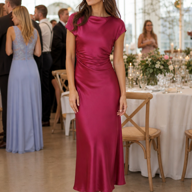 Elure | Short Sleeve Boat Neck Fitted Silhouette Midi Dress 4