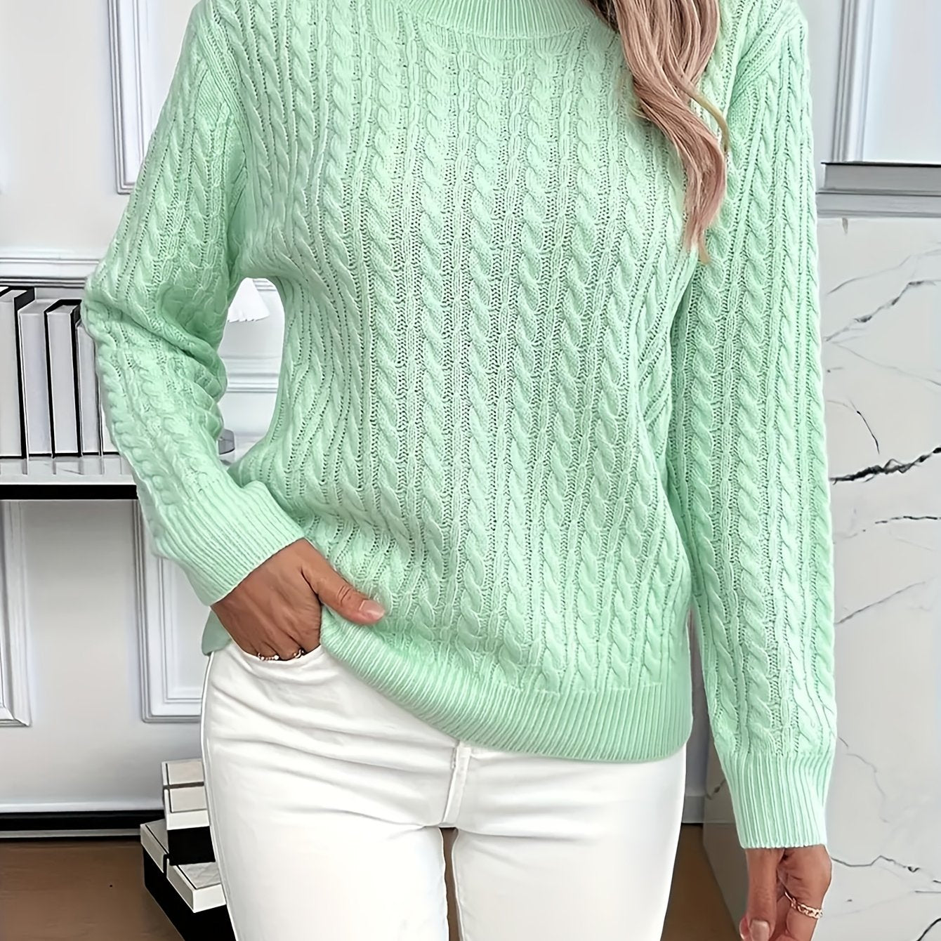 Faye | Cable-Knit Round Neck Sweater 0