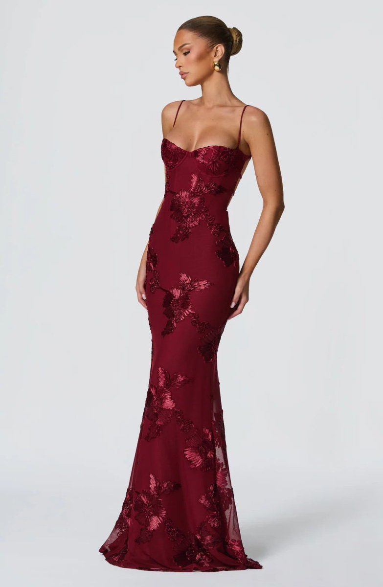 Floral Maxi Dress with Sweetheart Neckline and Appliqué for Women 2