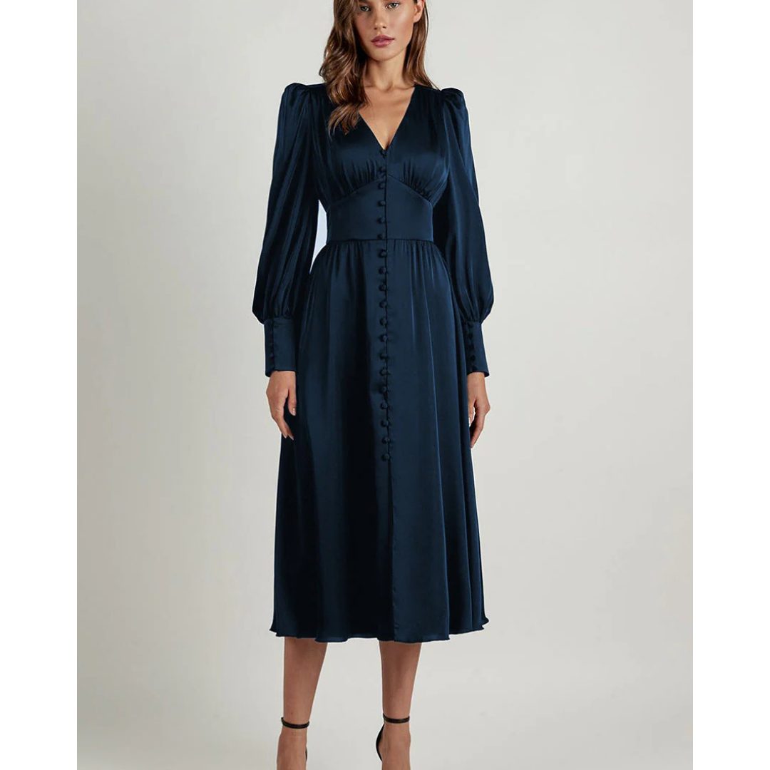 Formal Maxi Dress with V-Neck and Puff Sleeves for Women 3