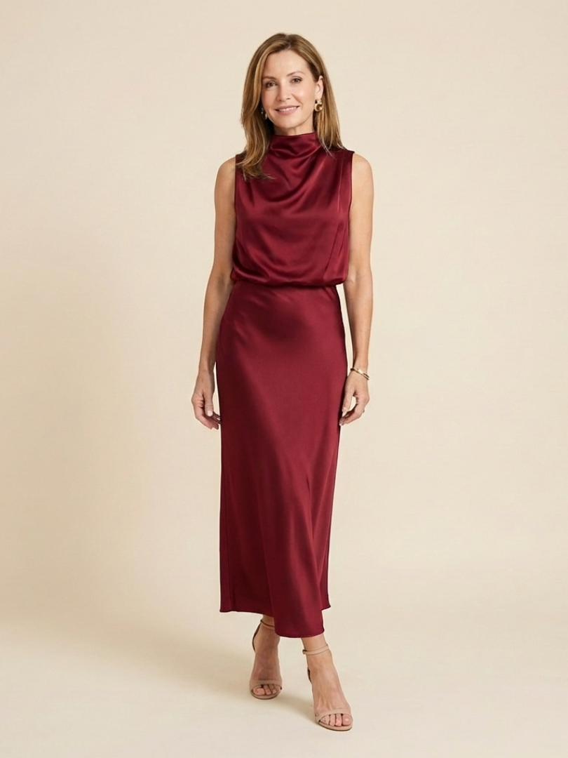 Olivienne | Sleeveless Draped High Neck Midi Dress 4