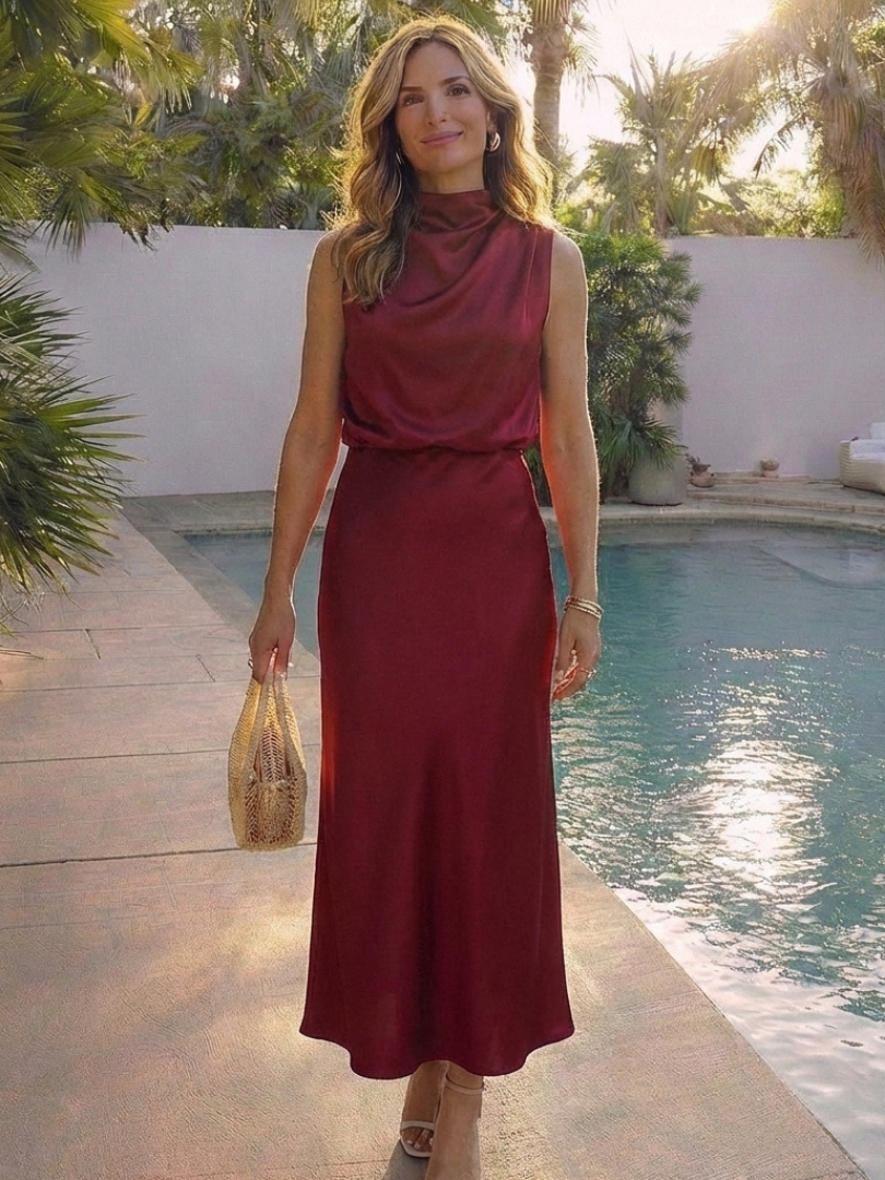 Olivienne | Sleeveless Draped High Neck Midi Dress 5