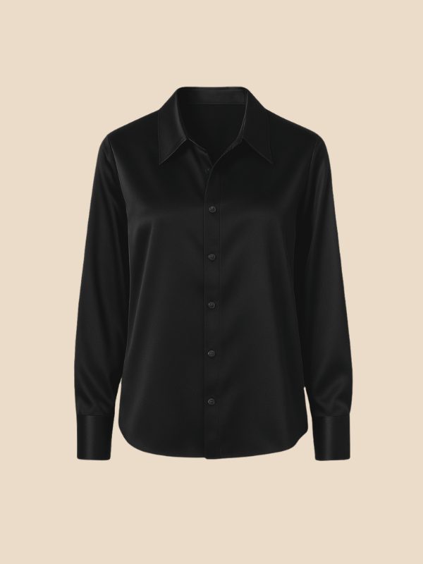 Satin Button-Down Shirt with Pointed Collar for Women 8