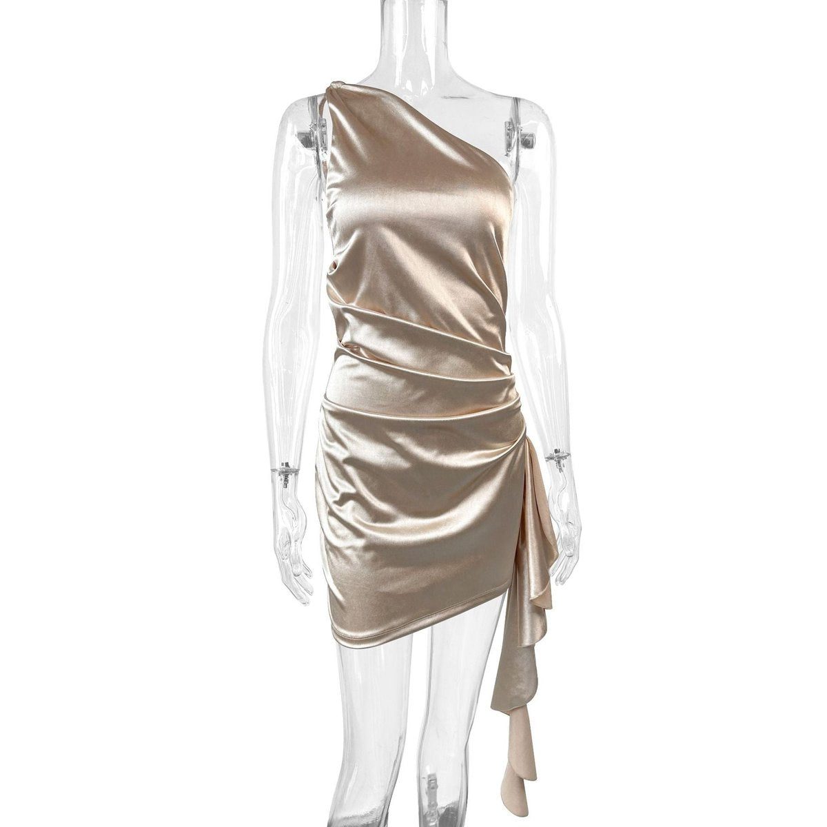 Satin Cocktail One-Shoulder Dress with Asymmetric Draping for Women 4