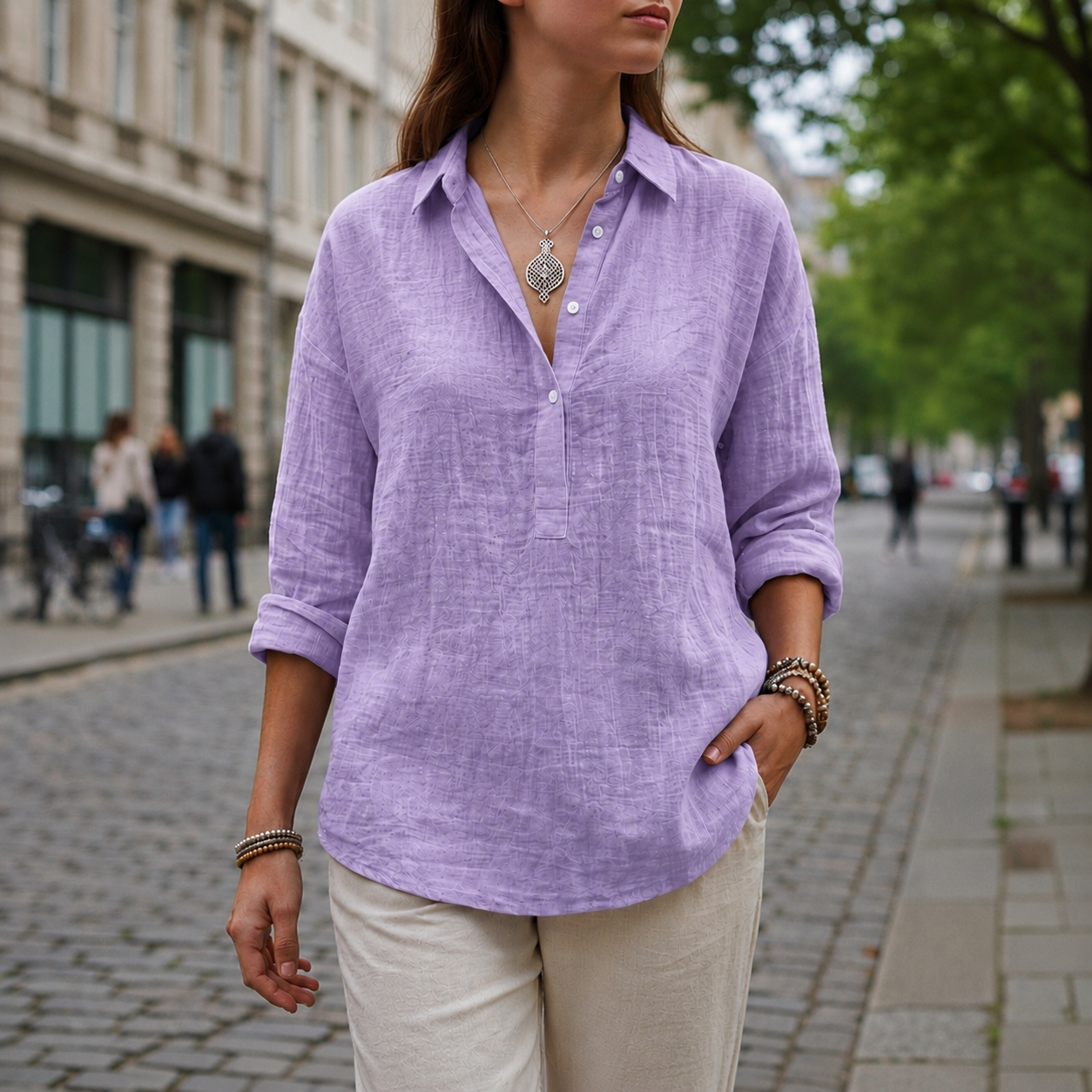 Trento Linen-Look Popover Blouse 5