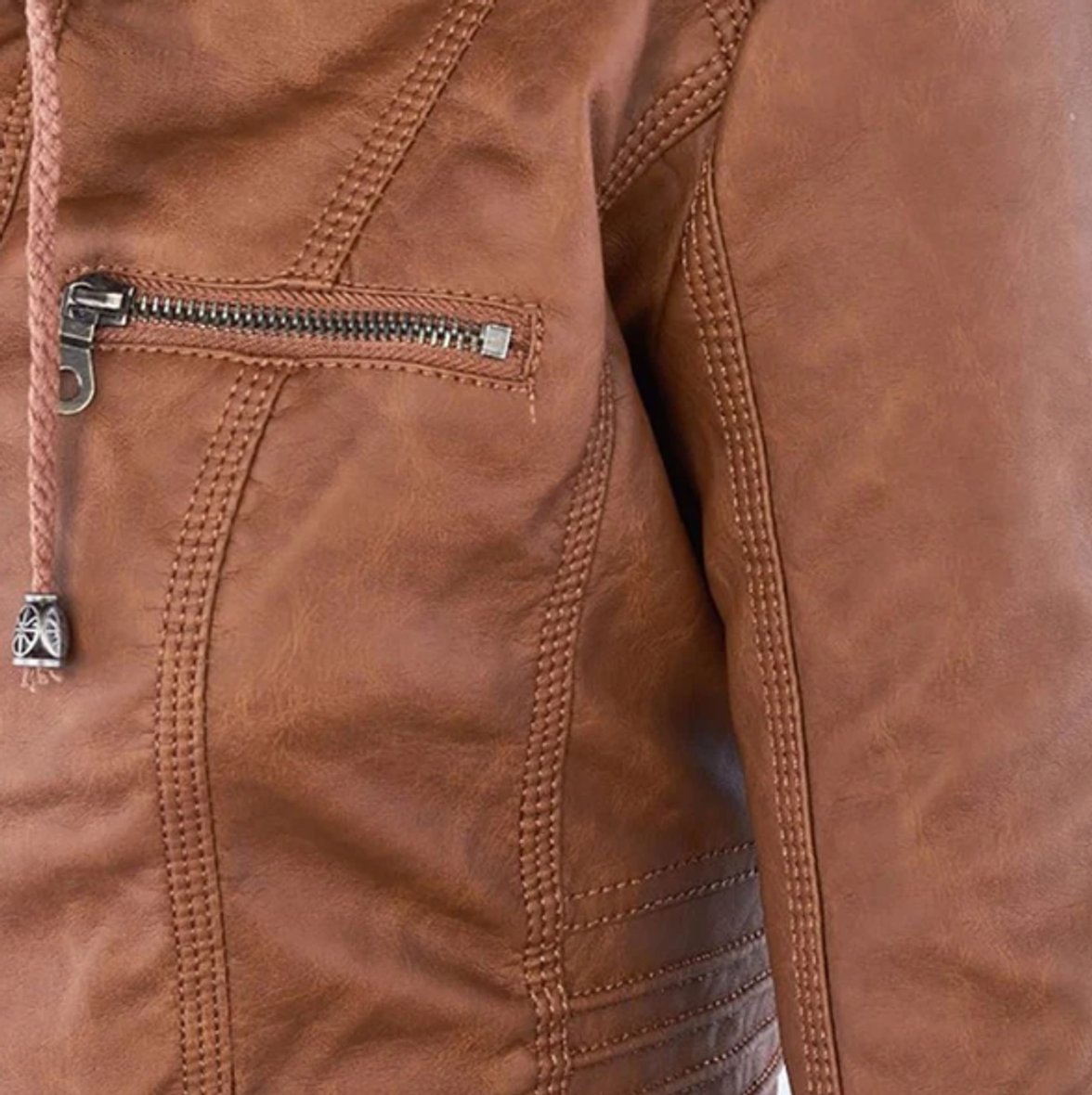 Victoria | Women's Hooded Faux Leather Moto Jacket Zip-Up 7