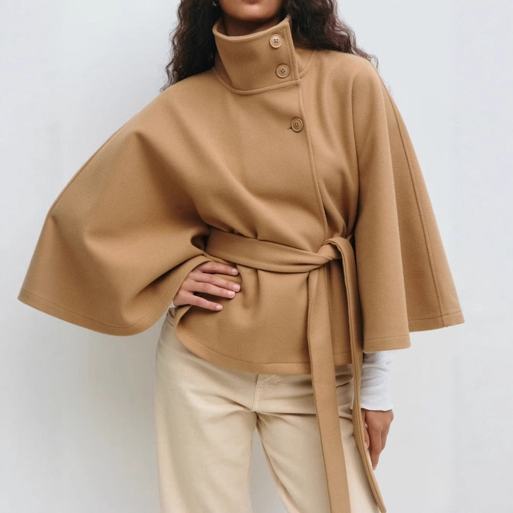 Women's High Collar Cape Coat – Luxurious and Elegant Winter Coat 0