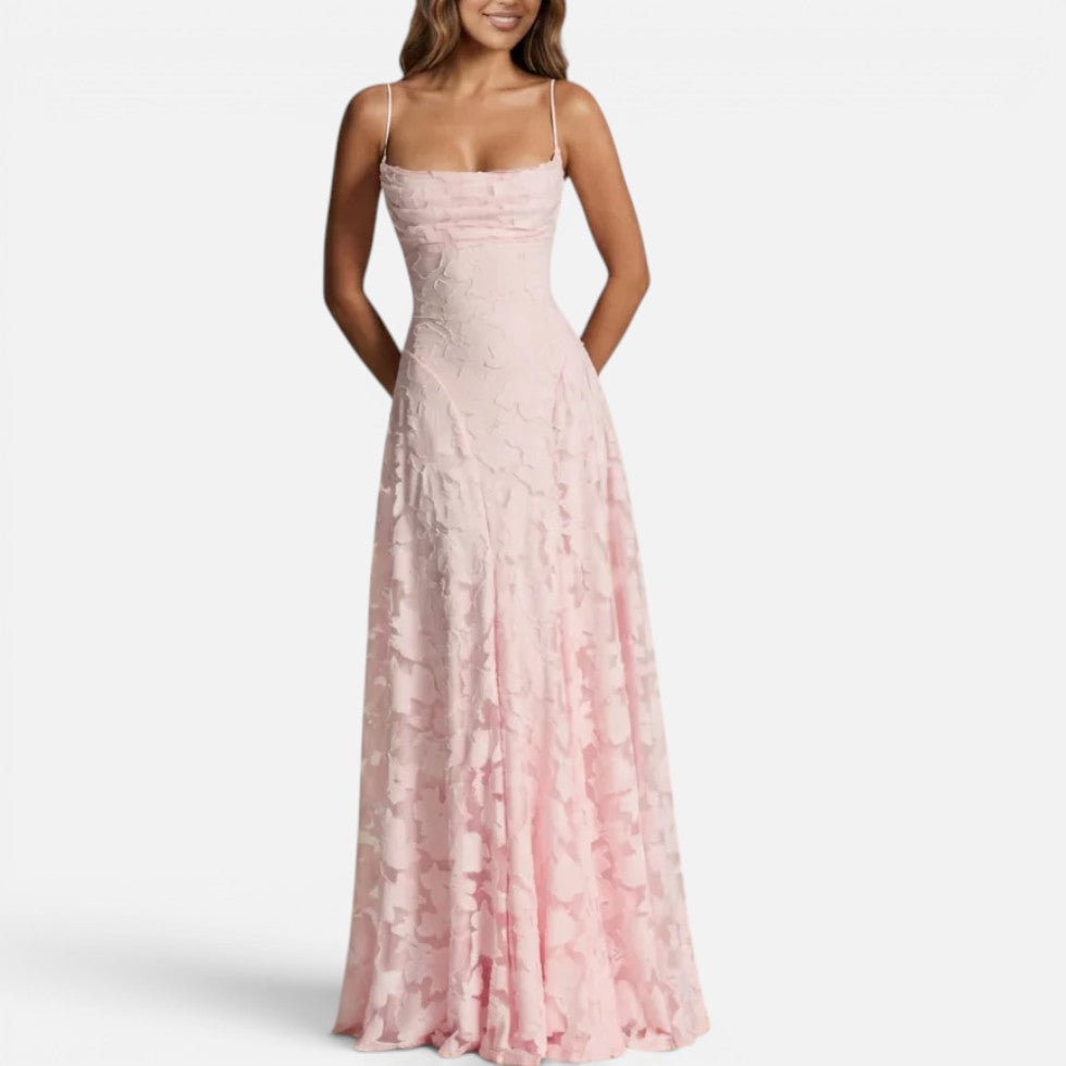 Elegant Lace Maxi Wedding Dress with Spaghetti Straps