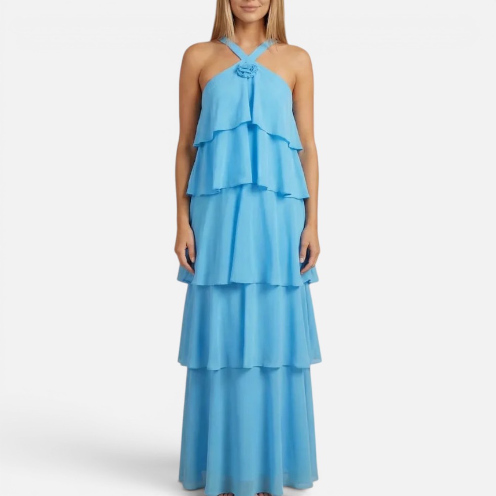 Wedding Tiered Maxi Dress with Halter Neck