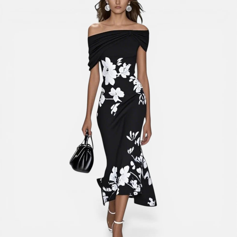 Off Shoulder Floral Midi Dress