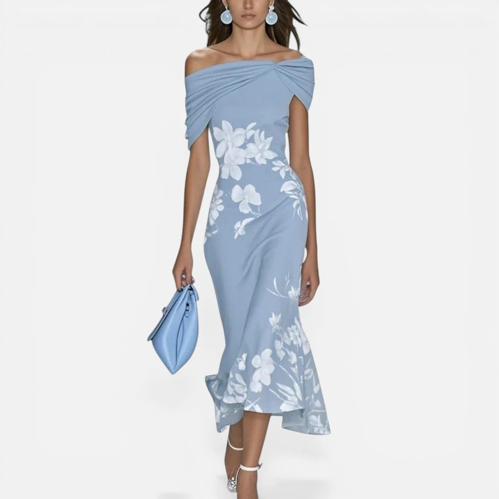 Off Shoulder Floral Midi Dress
