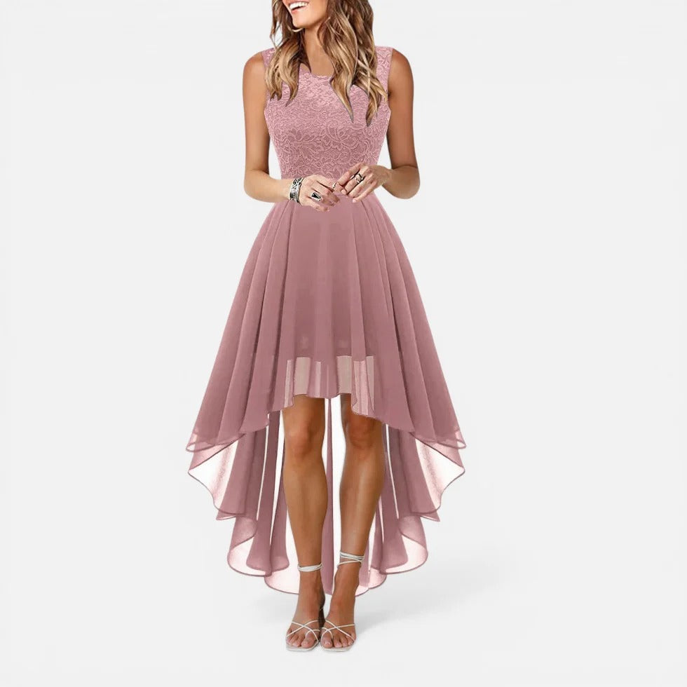Lace Bodice High Low Midi Dress