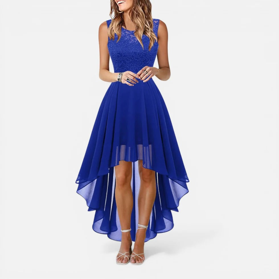 Lace Bodice High Low Midi Dress