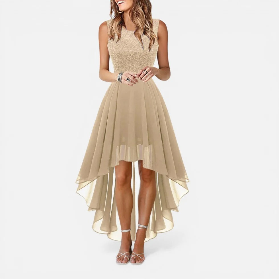 Lace Bodice High Low Midi Dress