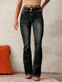 Women's High-Rise Flare Jeans with Double-Button Waist