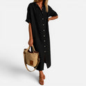 Shirt Dress Button Front Short Sleeve Collared Neck
