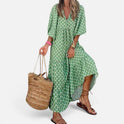 Maxi Dress Relaxed Fit Geometric Print V Neck Half Sleeve