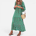 Maxi Dress Relaxed Fit Geometric Print V Neck Half Sleeve