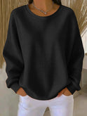 Women's Waffle Knit Crew Neck Sweater with Long Sleeves