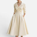 Midi Dress Fit and Flare Wrap Style Three Quarter Sleeve