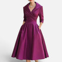 Midi Dress Fit and Flare Wrap Style Three Quarter Sleeve