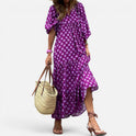 Maxi Dress Relaxed Fit Geometric Print V Neck Half Sleeve