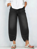 Women's Relaxed Cropped Jeans with Cross Hem Detail