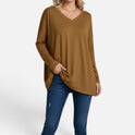 Relaxed Fit V Neck Long Sleeve Top