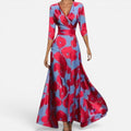 Wrap Maxi Dress V Neck Three Quarter Sleeve Floral