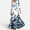 Wrap Maxi Dress V Neck Three Quarter Sleeve Floral