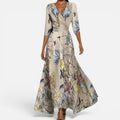 Wrap Maxi Dress V Neck Three Quarter Sleeve Floral