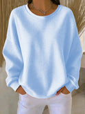 Women's Waffle Knit Crew Neck Sweater with Long Sleeves