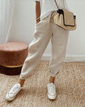 Women's Relaxed Fit Linen Pants with Drawstring Waist