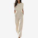 Women's Sleeveless Wide-Leg Jumpsuit with Crew Neck