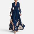 Maxi Dress Empire Waist Floral Print V Neck Long Sleeve Dress