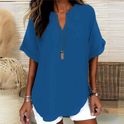 Women's Loose V-Neck Blouse with Rolled Sleeves