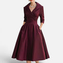 Midi Dress Fit and Flare Wrap Style Three Quarter Sleeve