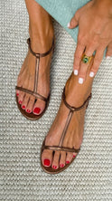 Women's Flat T-Strap Sandals with Ankle Buckle