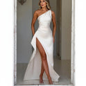 Women's One-Shoulder Satin Maxi Dress with High Split