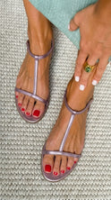 Women's Flat T-Strap Sandals with Ankle Buckle