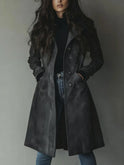Women's Faux Suede Trench Coat with Front Buttons