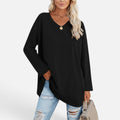 Relaxed Fit V Neck Long Sleeve Top