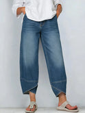 Women's Relaxed Cropped Jeans with Cross Hem Detail