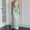 Women's One-Shoulder Satin Maxi Dress with High Split