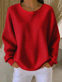 Women's Waffle Knit Crew Neck Sweater with Long Sleeves